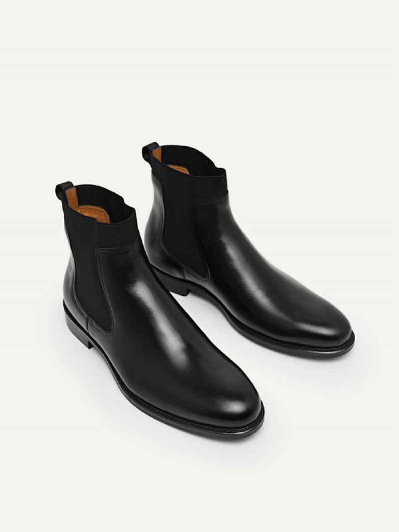 Black Men's Pedro Leather Chelsea Boots | IWSXTO-081