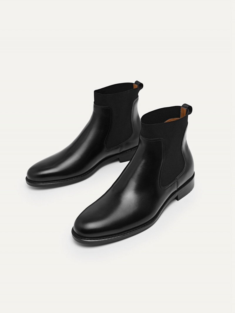 Black Men's Pedro Leather Chelsea Boots | IWSXTO-081