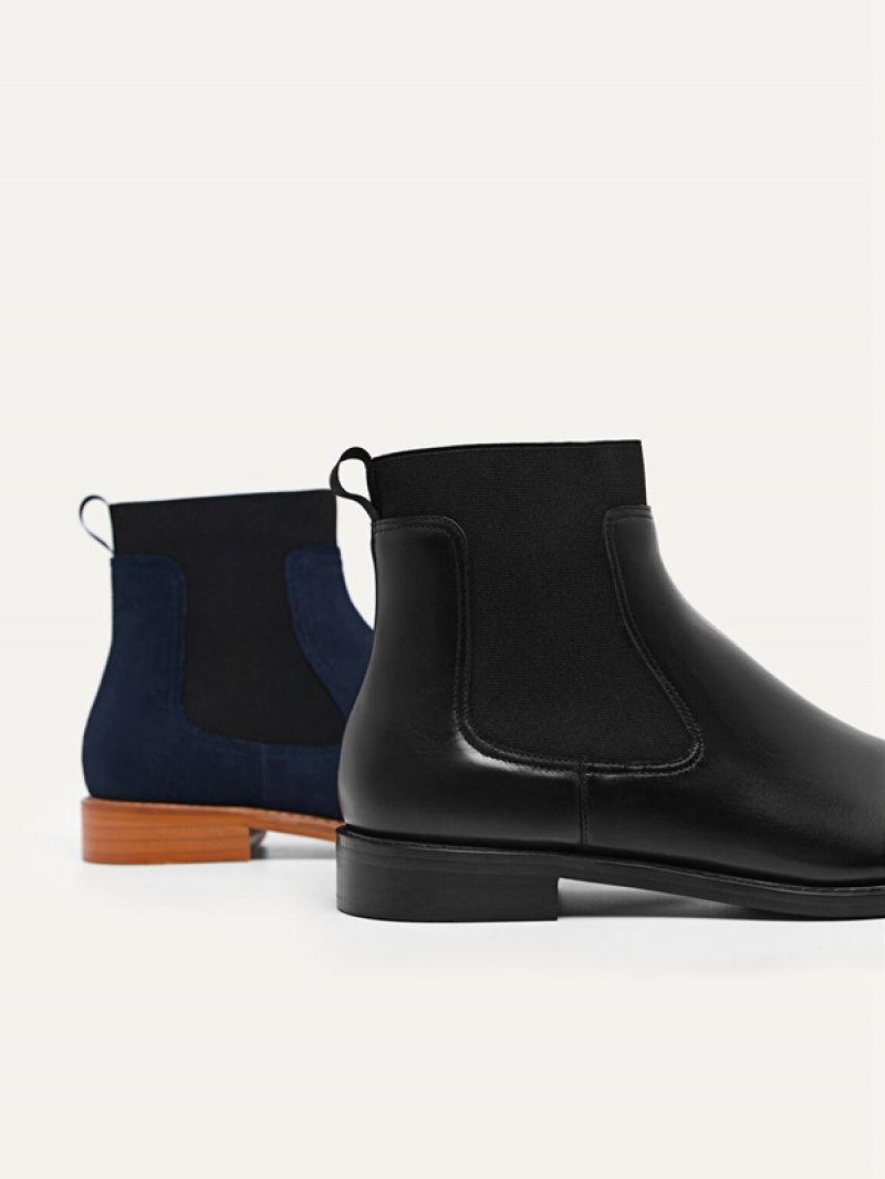 Black Men's Pedro Leather Chelsea Boots | IWSXTO-081