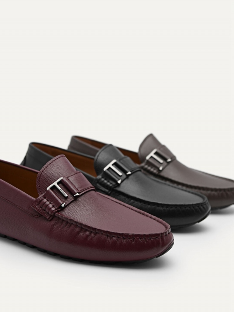 Black Men's Pedro Leather Driving Moccasins | FQETMA-635