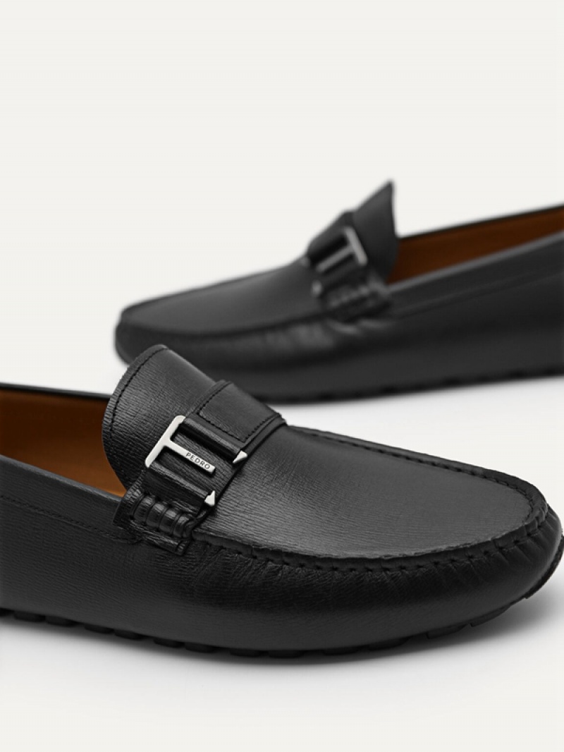 Black Men's Pedro Leather Driving Moccasins | FQETMA-635