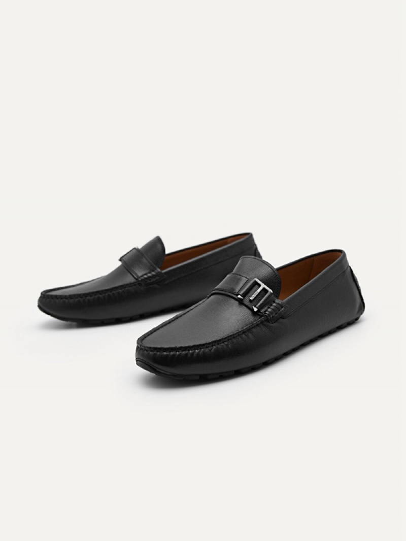 Black Men's Pedro Leather Driving Moccasins | FQETMA-635