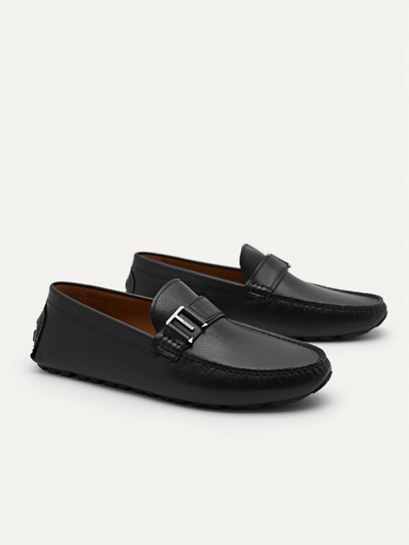 Black Men's Pedro Leather Driving Moccasins | FQETMA-635