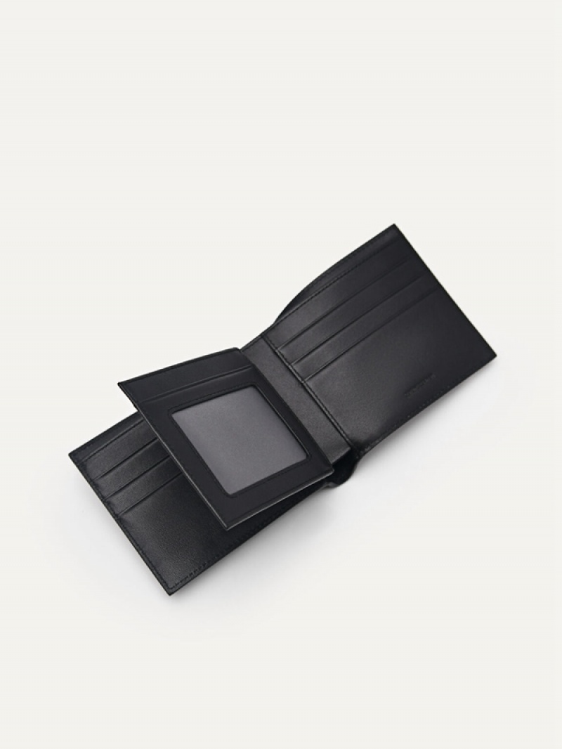 Black Men's Pedro Leather Flip Bifold Wallet | ZDMNSQ-409