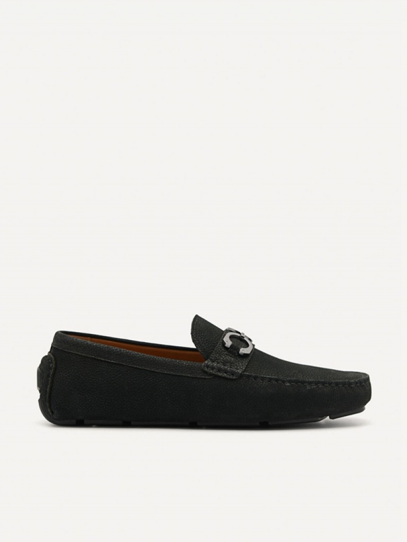 Black Men\'s Pedro Leather Horsebit Moccasins | KVYFHI-542