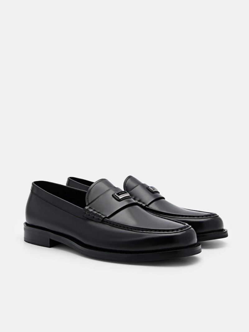 Black Men's Pedro Leather Loafers | KNFOHS-523