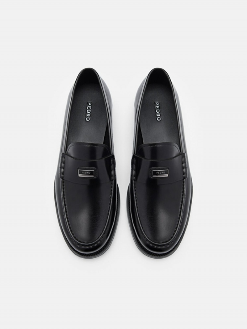 Black Men's Pedro Leather Loafers | KNFOHS-523