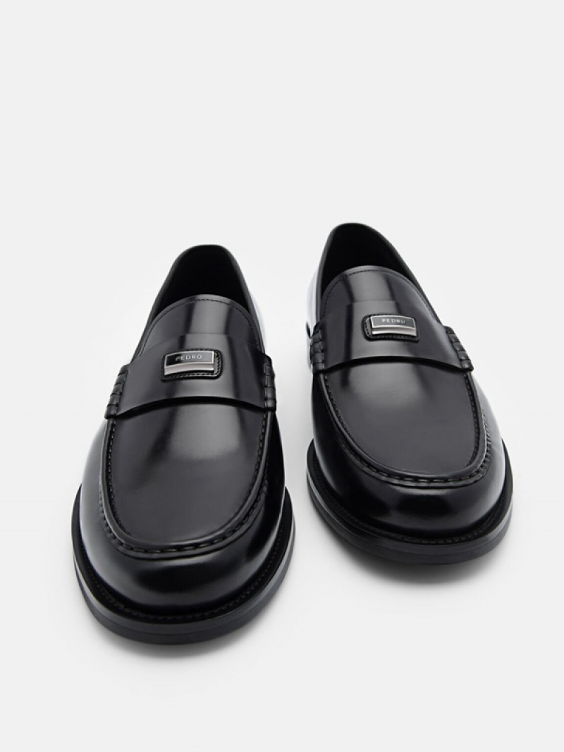 Black Men's Pedro Leather Loafers | KNFOHS-523