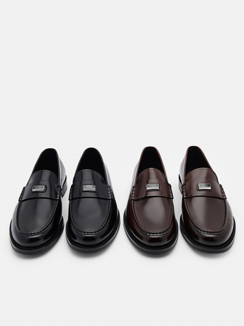 Black Men's Pedro Leather Loafers | KNFOHS-523