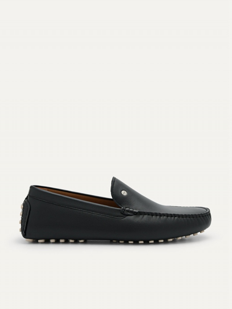 Black Men\'s Pedro Leather Moccasins | FBJUIH-604