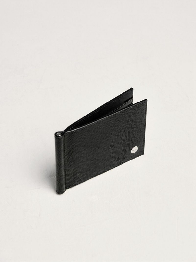 Black Men's Pedro Leather Money Clip Cardholder Bifold Wallet | ELICTV-683