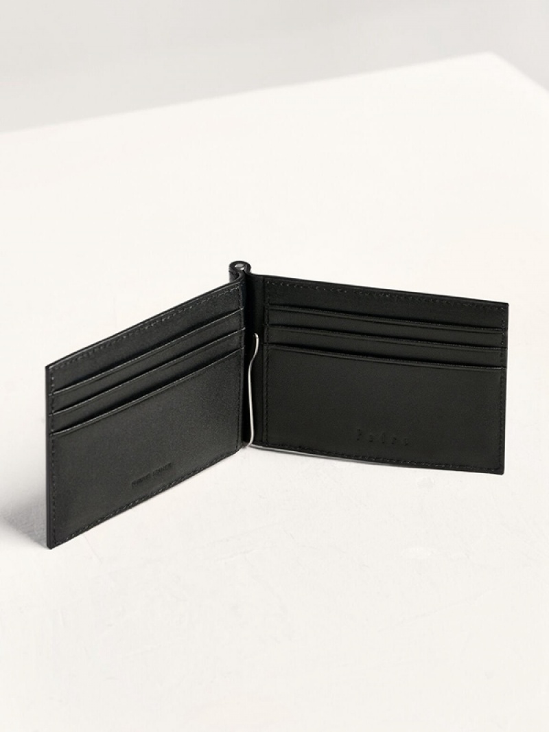 Black Men's Pedro Leather Money Clip Cardholder Bifold Wallet | ELICTV-683