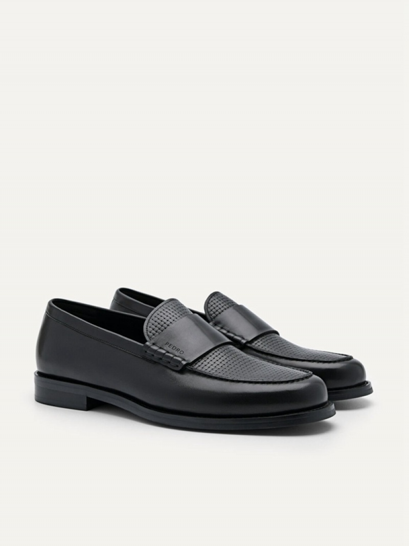 Black Men's Pedro Leather Penny Loafers | EKXSJW-248