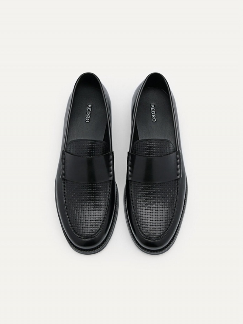 Black Men's Pedro Leather Penny Loafers | EKXSJW-248