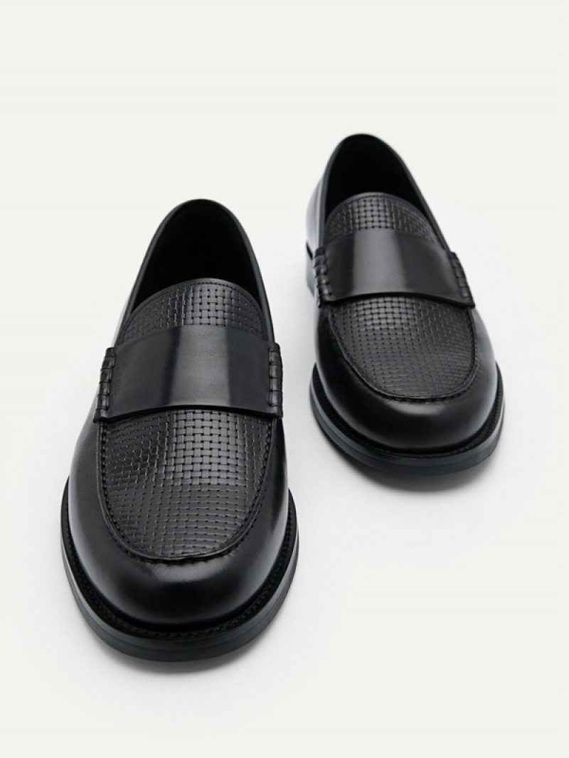 Black Men's Pedro Leather Penny Loafers | EKXSJW-248