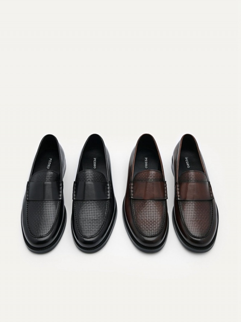 Black Men's Pedro Leather Penny Loafers | EKXSJW-248