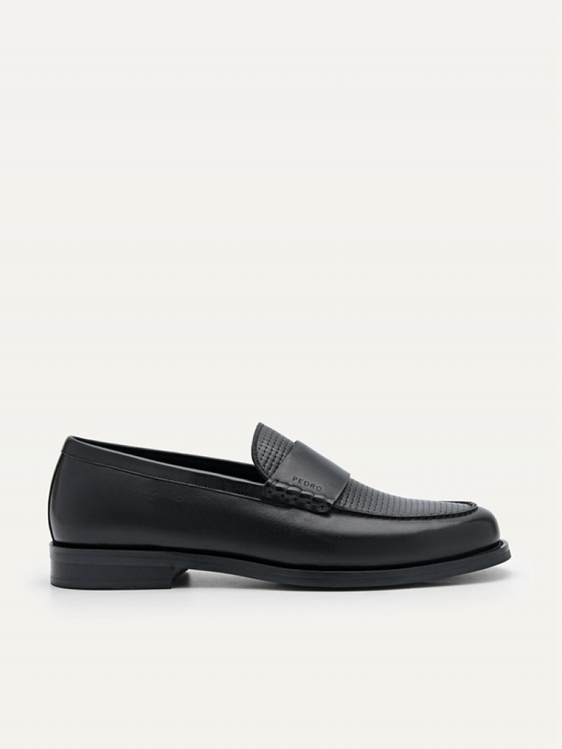 Black Men\'s Pedro Leather Penny Loafers | EKXSJW-248