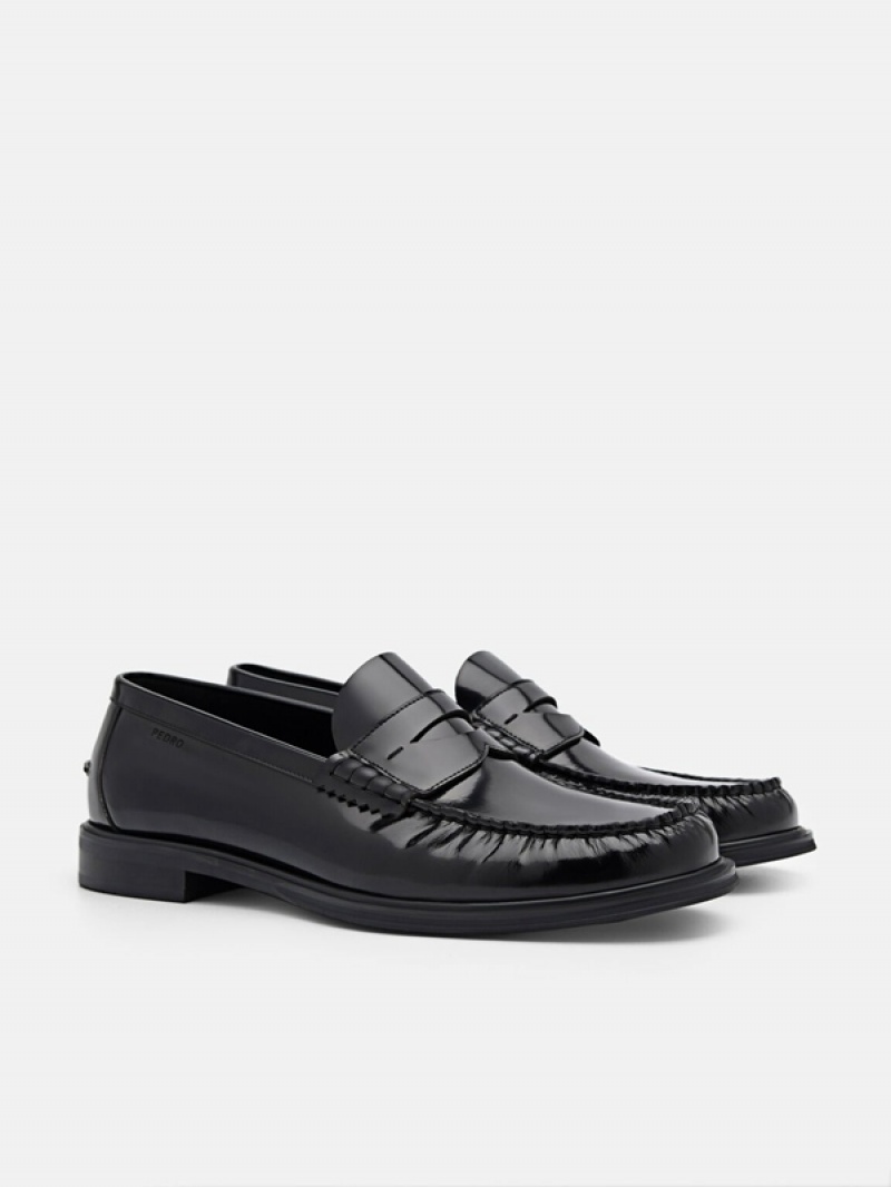 Black Men's Pedro Leather Penny Loafers | WGTNJZ-527