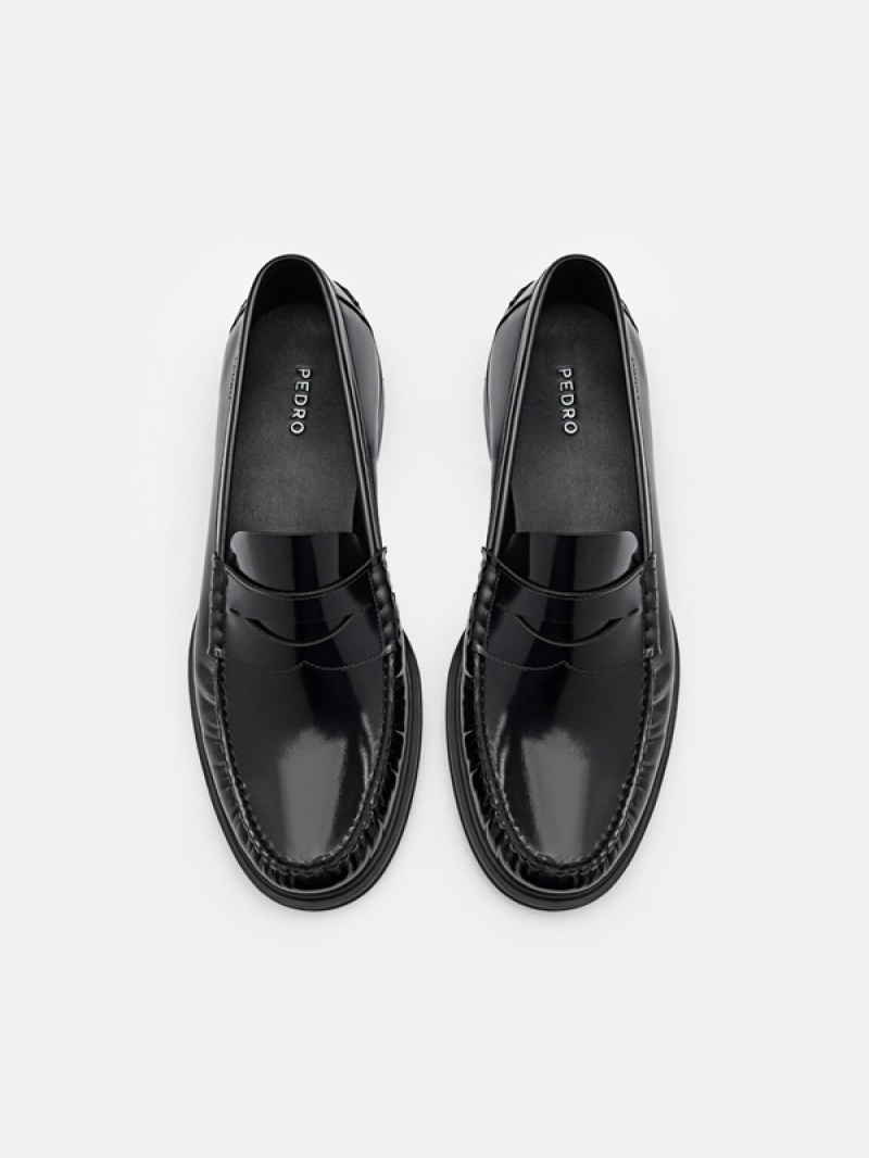 Black Men's Pedro Leather Penny Loafers | WGTNJZ-527