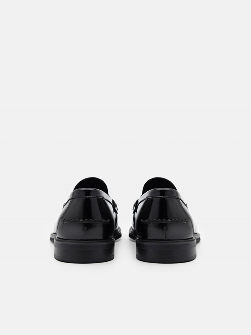 Black Men's Pedro Leather Penny Loafers | WGTNJZ-527