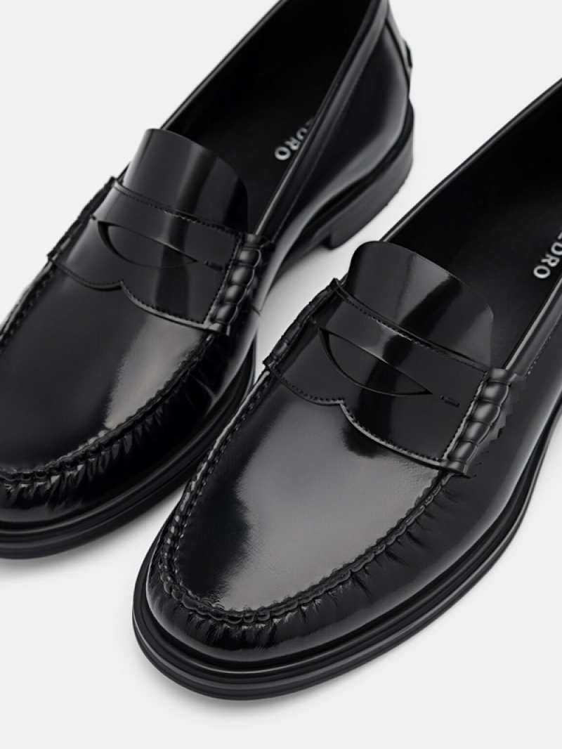 Black Men's Pedro Leather Penny Loafers | WGTNJZ-527