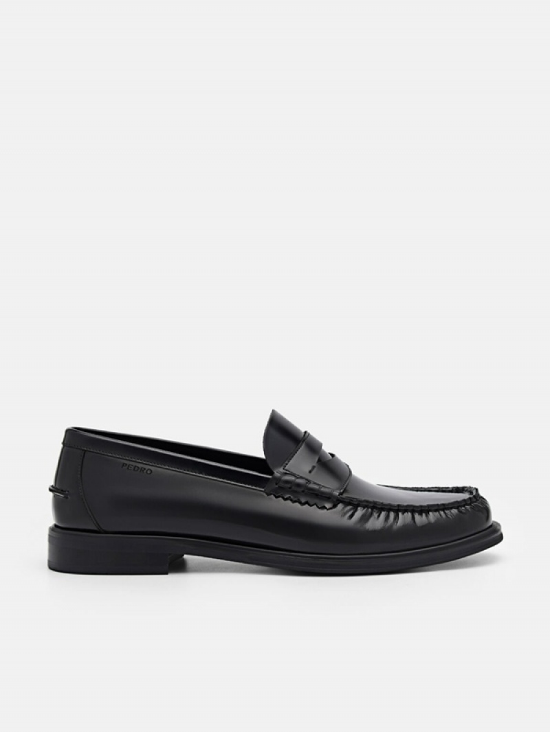 Black Men\'s Pedro Leather Penny Loafers | WGTNJZ-527