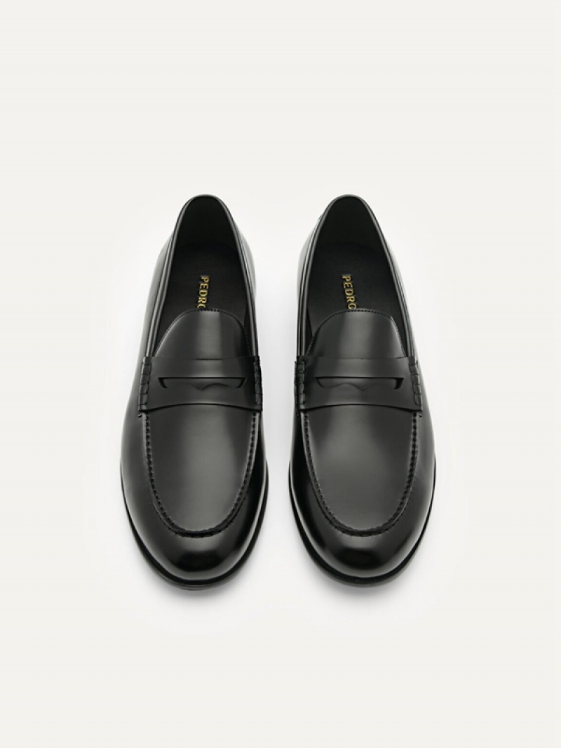 Black Men's Pedro Leather Penny Loafers | PLQVGB-042