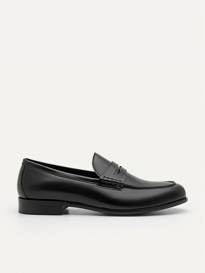 Black Men\'s Pedro Leather Penny Loafers | PLQVGB-042