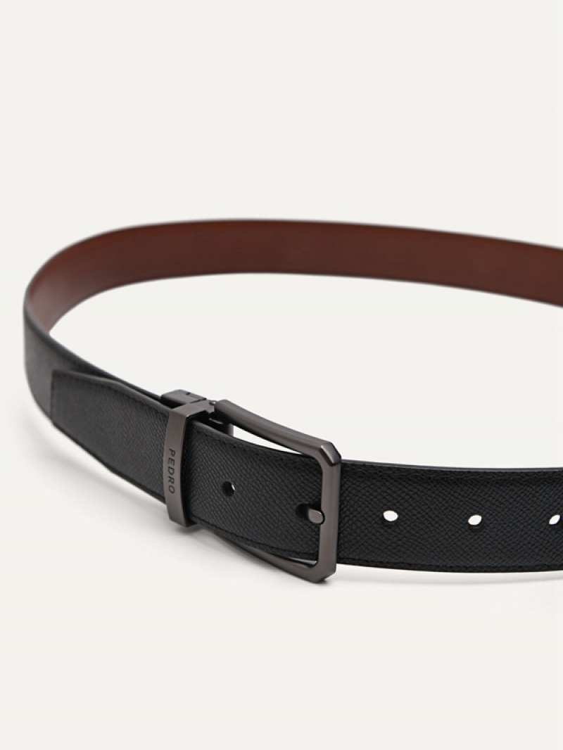 Black Men's Pedro Leather Reversible Pin Belt | DRTMSP-846