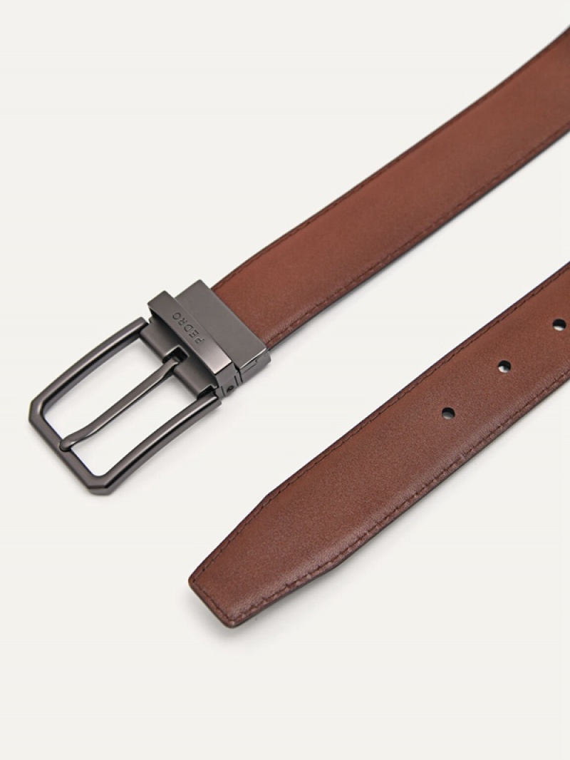 Black Men's Pedro Leather Reversible Pin Belt | DRTMSP-846