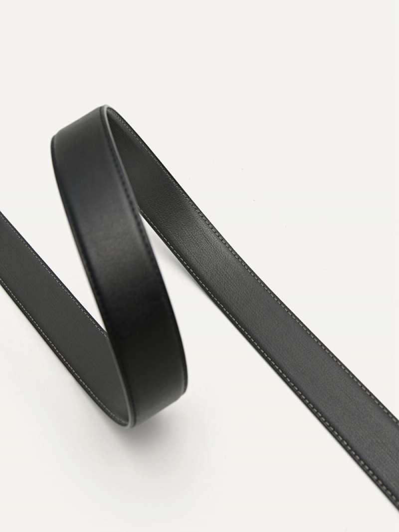 Black Men's Pedro Leather Reversible Pin Belt | AGKEZF-195