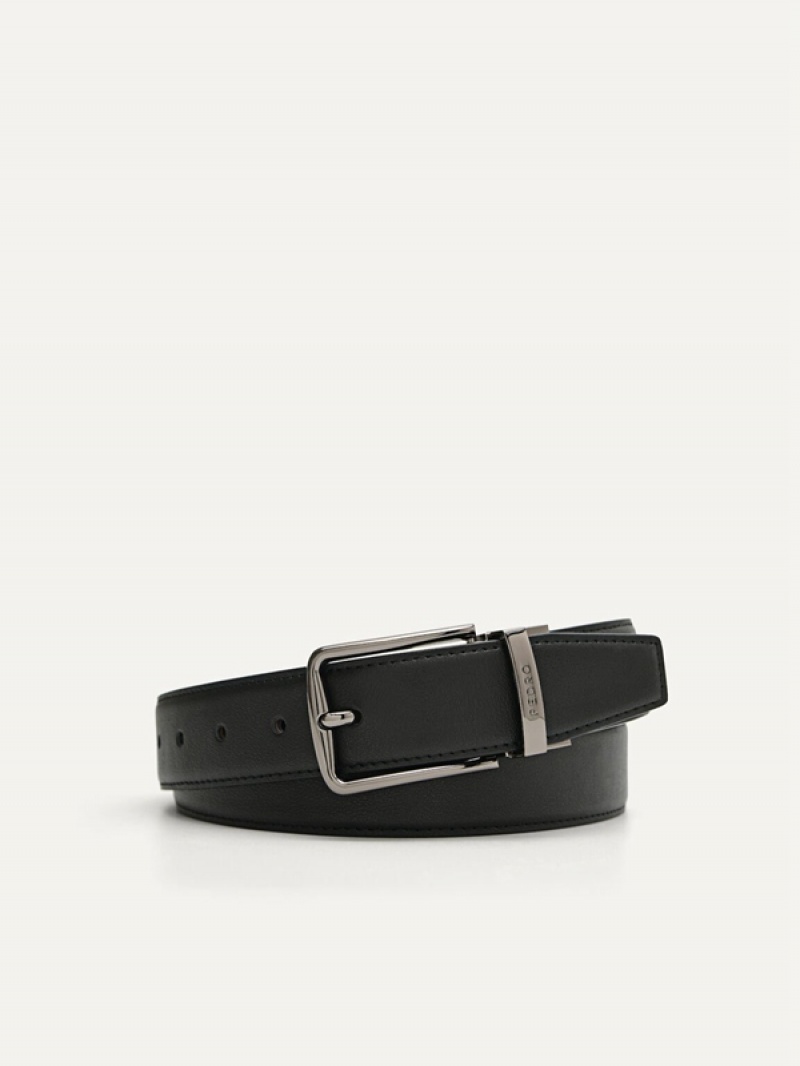 Black Men\'s Pedro Leather Reversible Pin Belt | AGKEZF-195