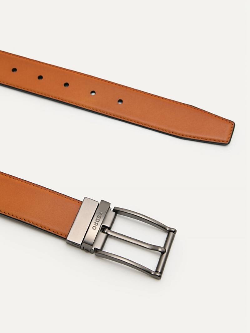 Black Men's Pedro Leather Reversible Pin Belt | GRUBIJ-791