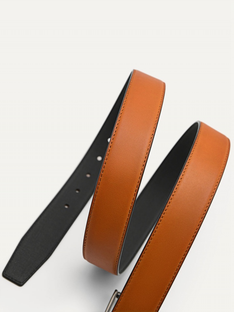 Black Men's Pedro Leather Reversible Pin Belt | GRUBIJ-791