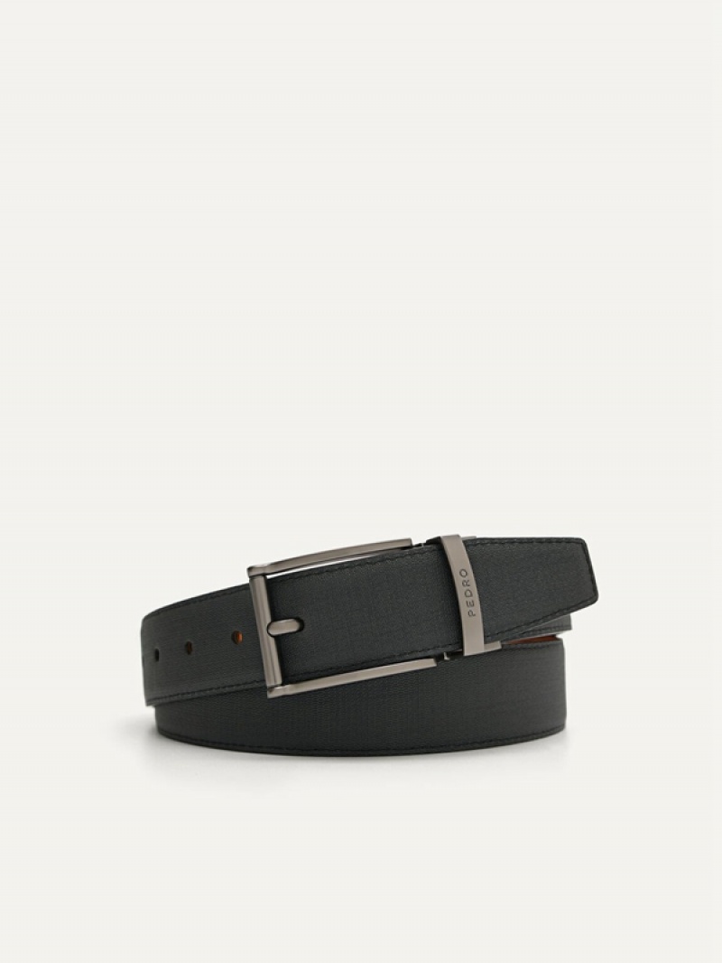 Black Men\'s Pedro Leather Reversible Pin Belt | GRUBIJ-791