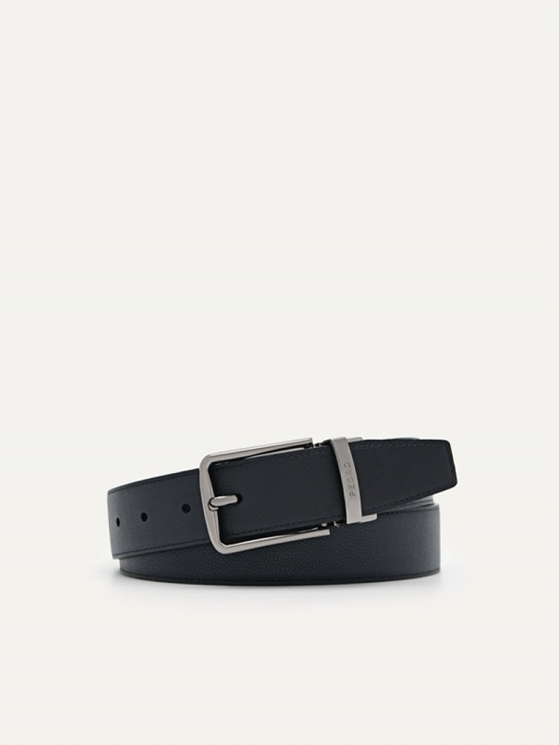 Black Men's Pedro Leather Reversible Pin Belt | GKQAWF-781