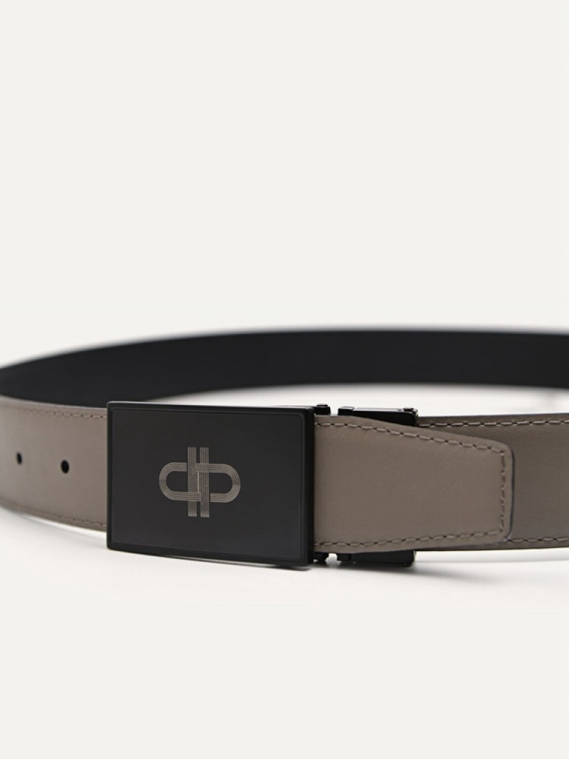 Black Men's Pedro Leather Reversible Tang Belt | ORJUAV-342