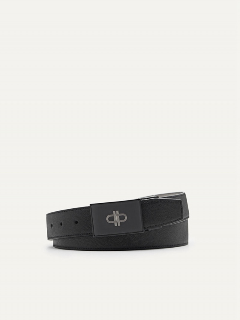 Black Men\'s Pedro Leather Reversible Tang Belt | ORJUAV-342