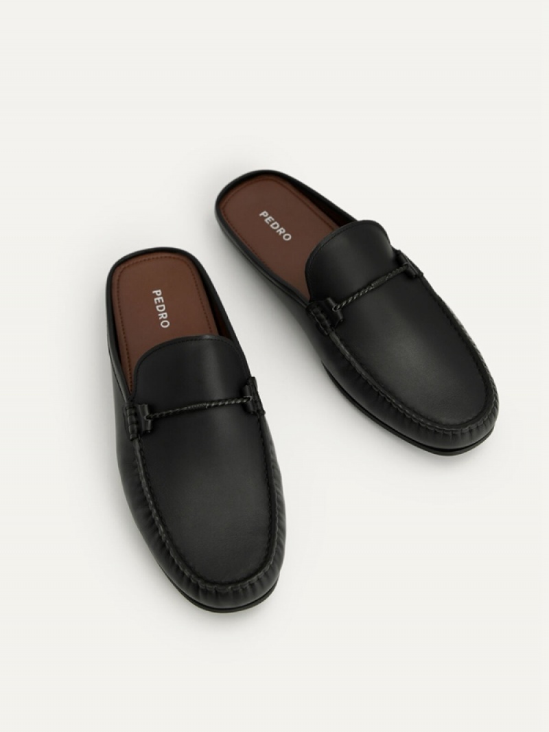 Black Men's Pedro Leather Slip-On Moccasins | WCUKTH-105