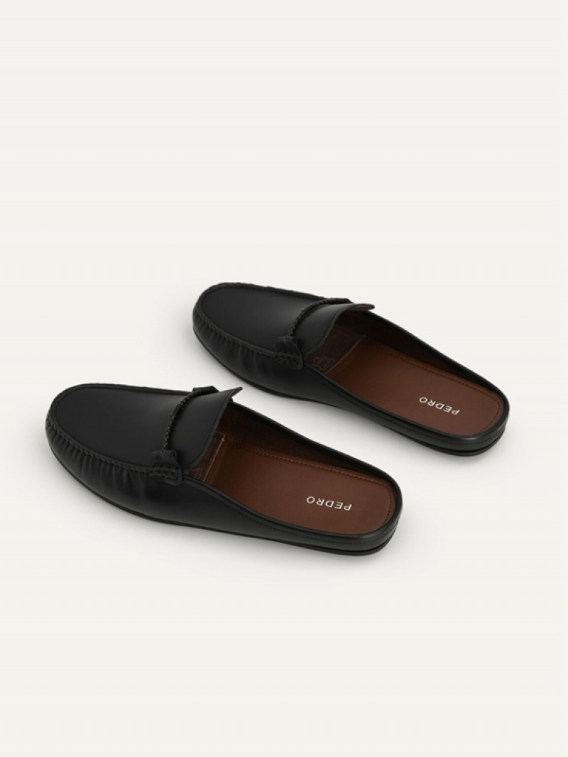 Black Men's Pedro Leather Slip-On Moccasins | WCUKTH-105