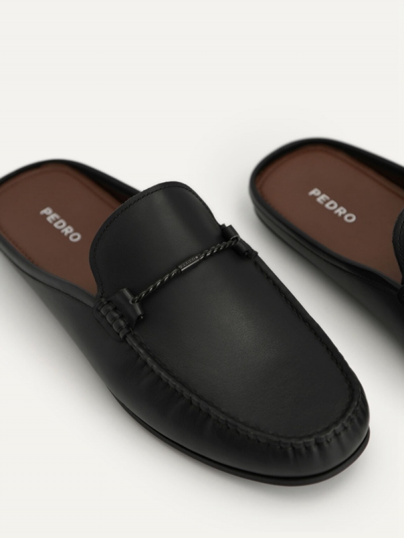 Black Men's Pedro Leather Slip-On Moccasins | WCUKTH-105