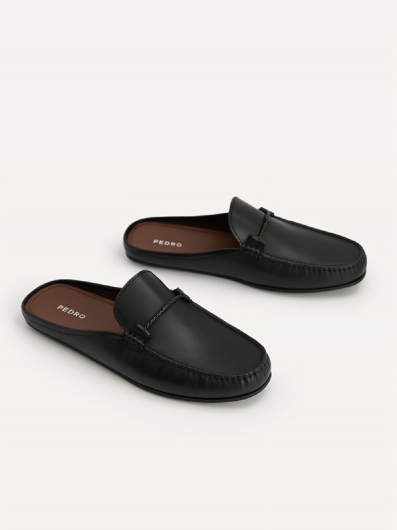 Black Men's Pedro Leather Slip-On Moccasins | WCUKTH-105