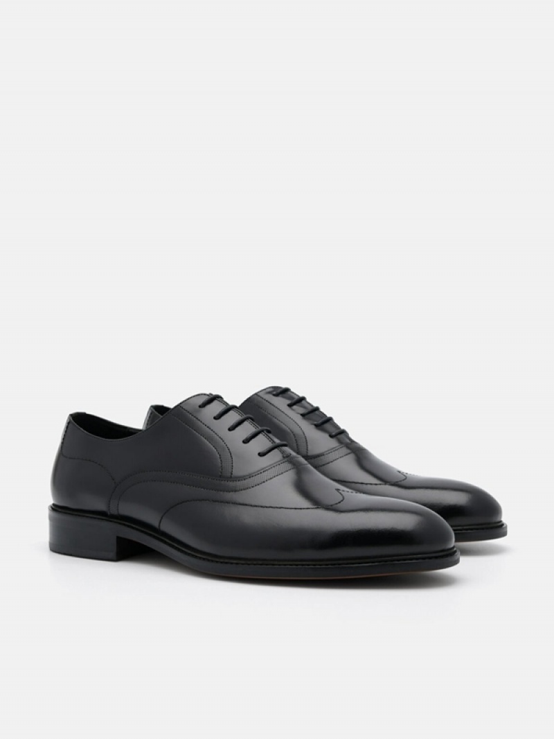 Black Men's Pedro Leather Wingtip Oxford Shoes | JLFZVO-756