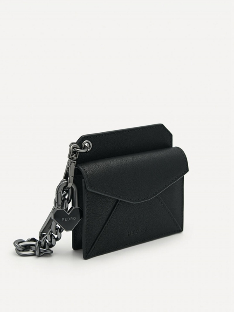 Black Men's Pedro Leather with Key Chain Card Holder | THVRKJ-476