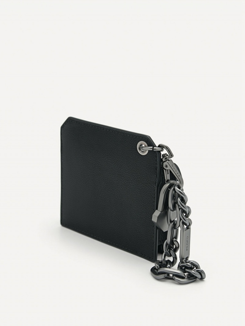 Black Men's Pedro Leather with Key Chain Card Holder | THVRKJ-476