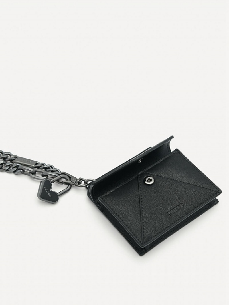 Black Men's Pedro Leather with Key Chain Card Holder | THVRKJ-476