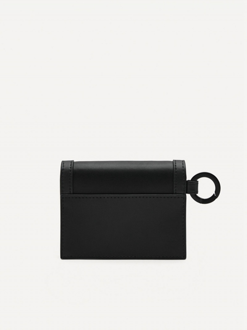 Black Men's Pedro Leather with Key Ring Card Holder | ZJGNPQ-502