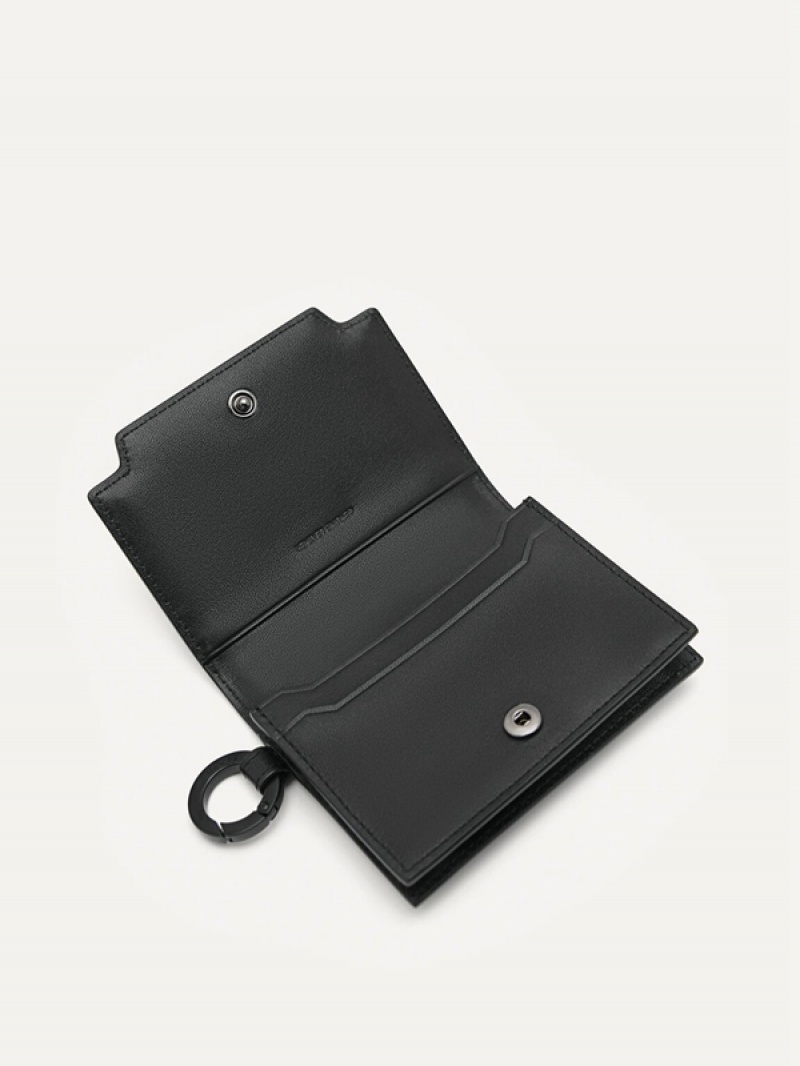 Black Men's Pedro Leather with Key Ring Card Holder | ZJGNPQ-502