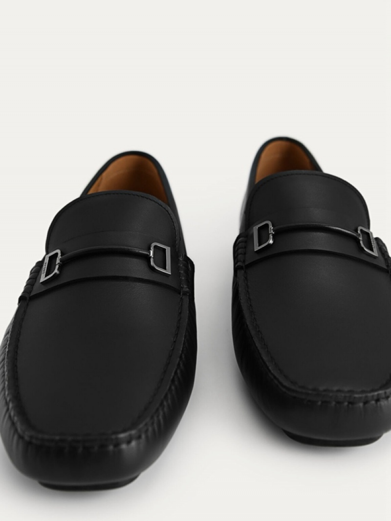 Black Men's Pedro Leather with Metal Bit Moccasins | AZYUMS-697