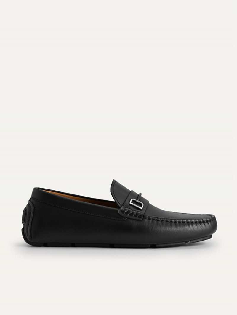 Black Men\'s Pedro Leather with Metal Bit Moccasins | AZYUMS-697